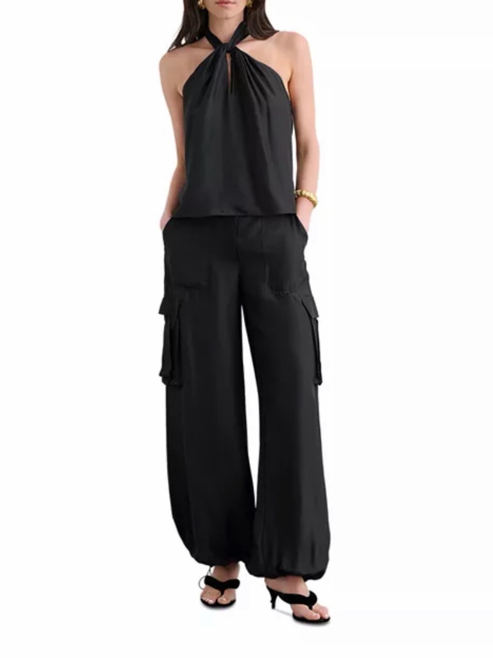 Toccin Black Wide-Leg Cargo pants